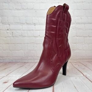 Elegant Burgundy Leather Ankle Boots
